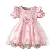 Flower Dress Toddler Baby Girl Floral Dress Puffy A-Line Easter Dresss Bow Dress Princess Birthday Party Sundress Skirt Spring Summer Dresses Beach Vacation Clothes #Pink 12 M-18 M